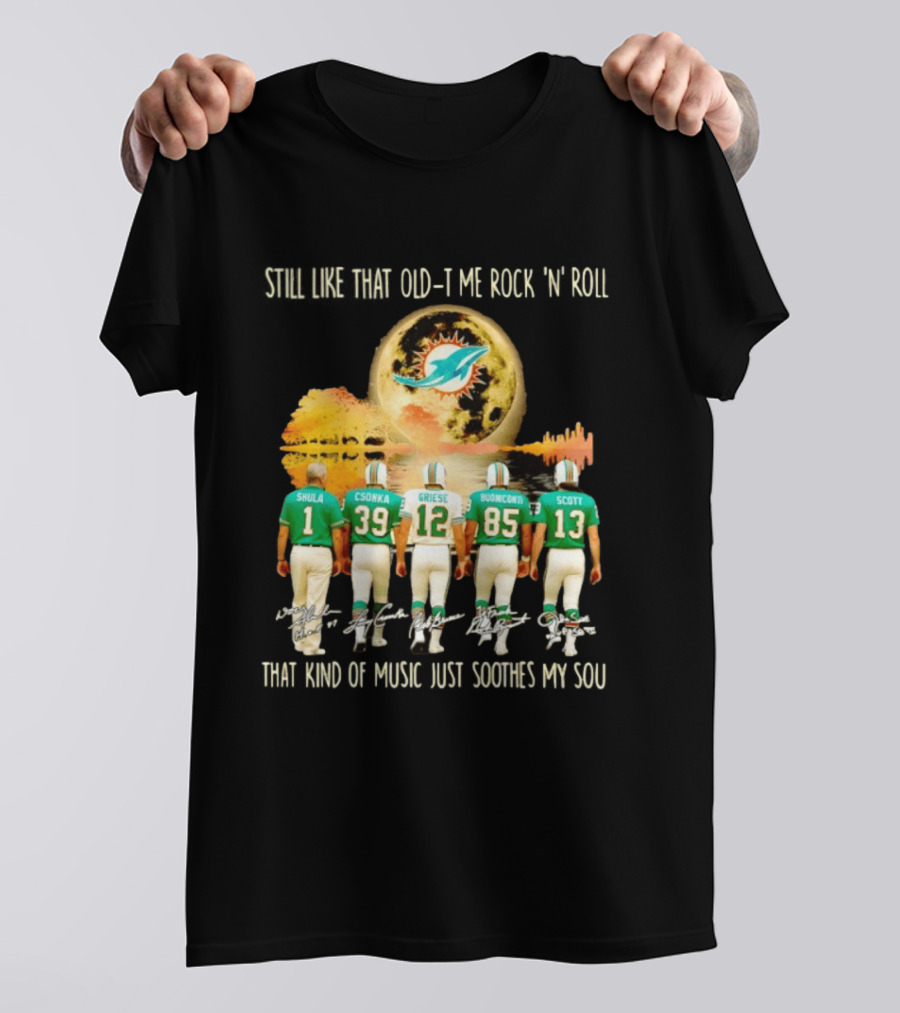 Miami Dolphins Shula Csonka Griese Buoniconti Scott Old Time Rock 'N' Roll Moon Skyline T-Shirt