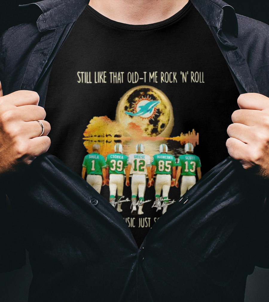 Miami Dolphins Shula Csonka Griese Buoniconti Scott Old Time Rock 'N' Roll Moon Skyline T-Shirt