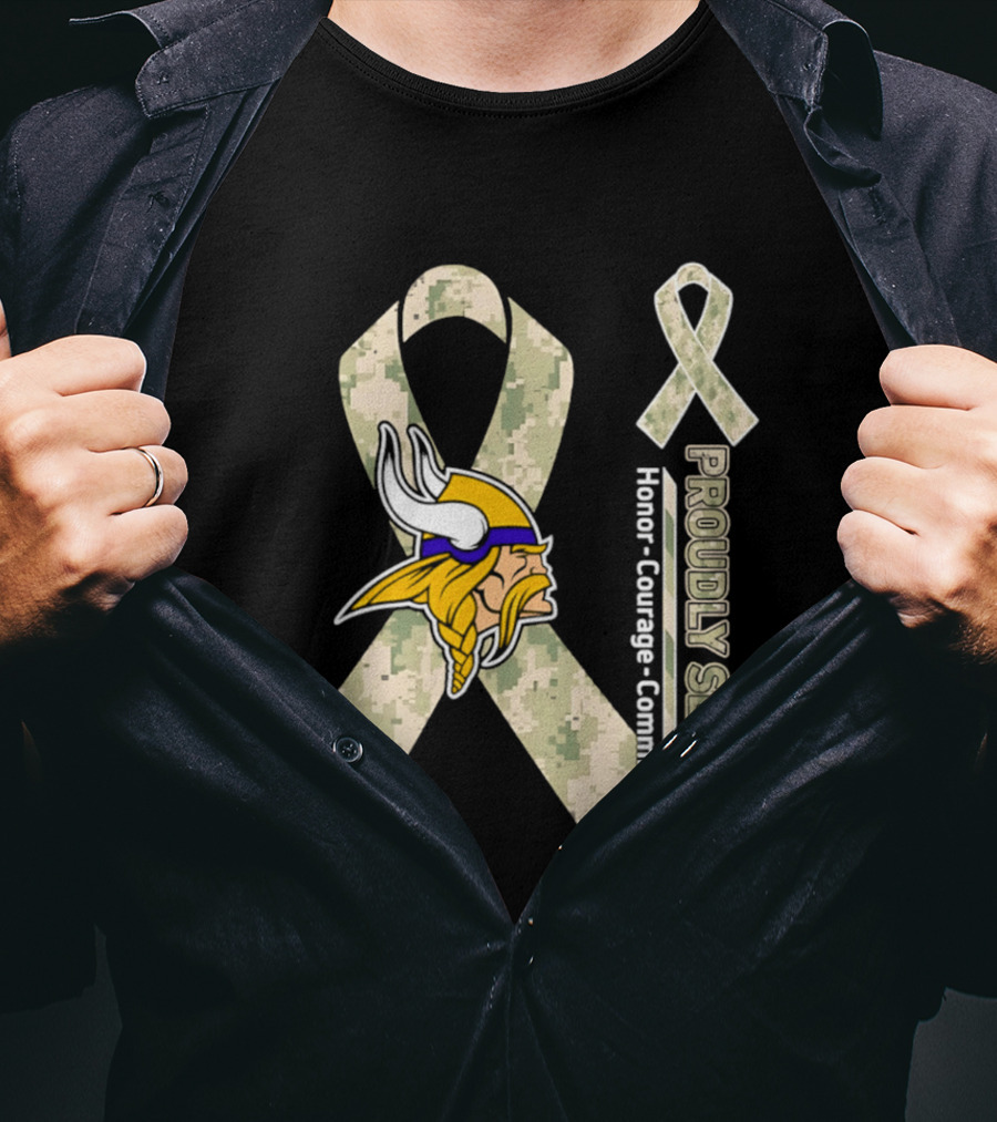 Minnesota Vikings Proudly Served Honor Courage Commitment Camouflage Ribbon T-Shirt