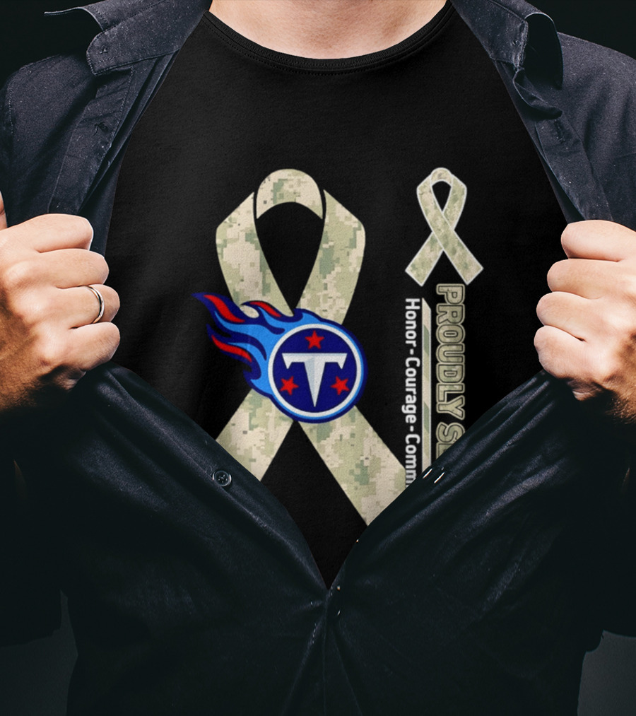 Tennessee Titans Proudly Served Camouflage Ribbon Honor Courage Commitment T-Shirt