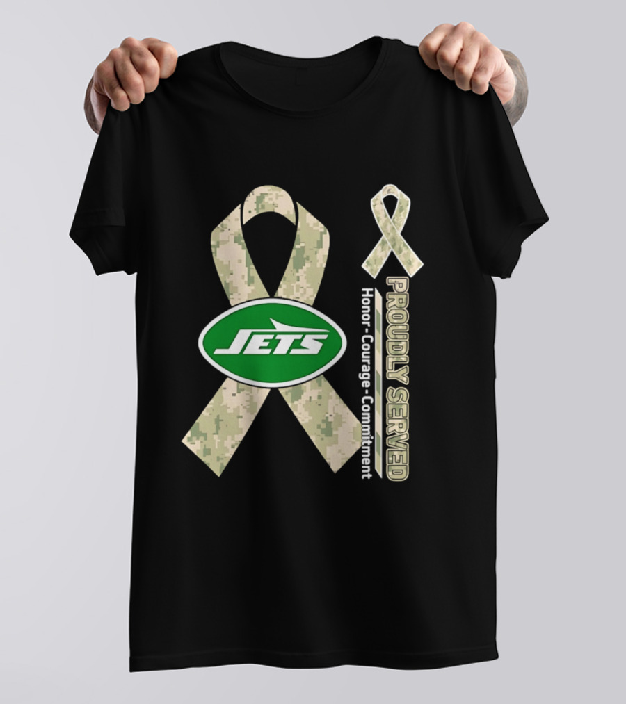 New York Jets Camo Ribbon Proudly Served Honor Courage Commitment T-Shirt