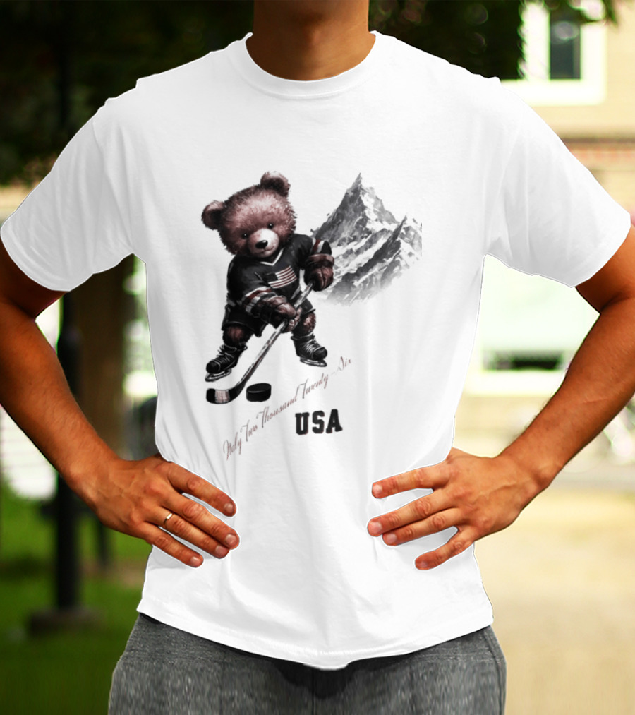 USA Ice Hockey Teddy Bear Italy 2026 T-Shirt