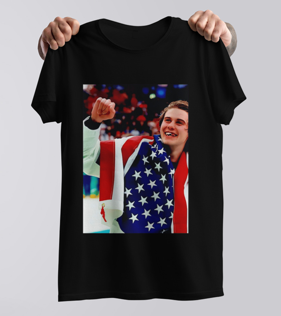 Jack Hughes Celebrating Team USA Hockey Star Spangled Moment T-Shirt