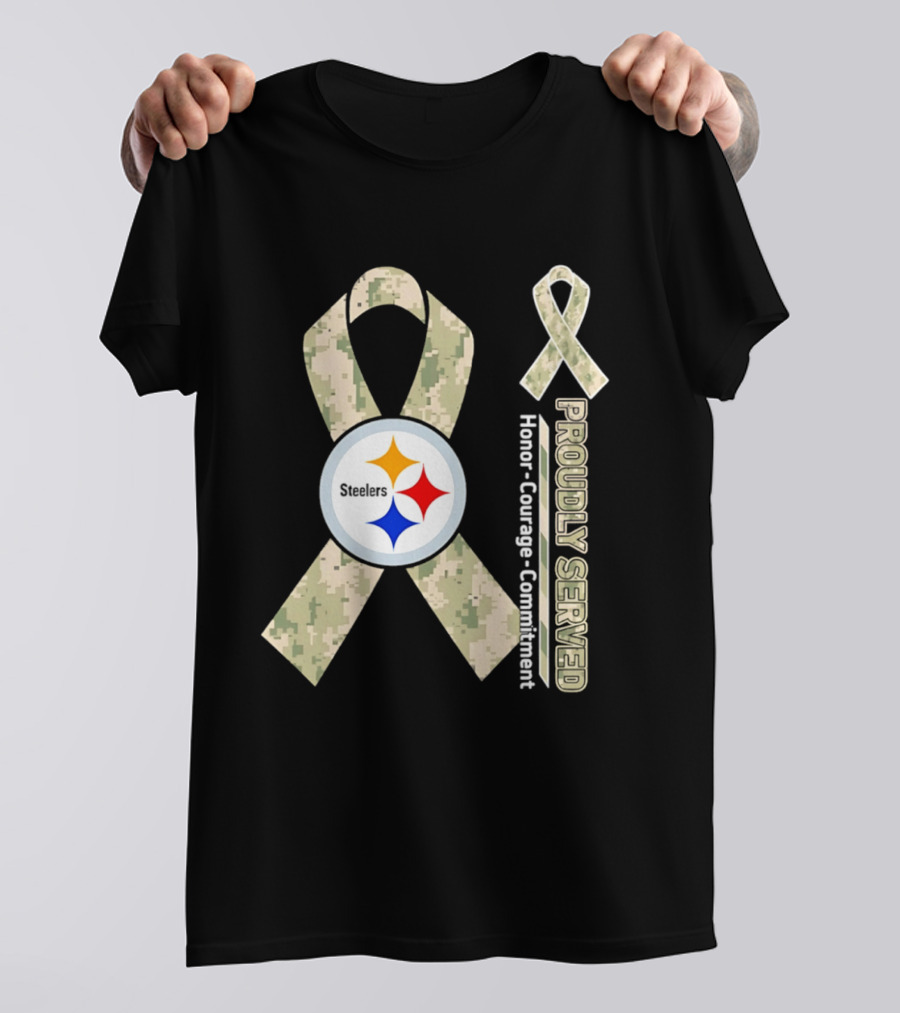 Pittsburgh Steelers Camouflage Ribbon Proudly Served Honor Courage Commitment T-Shirt