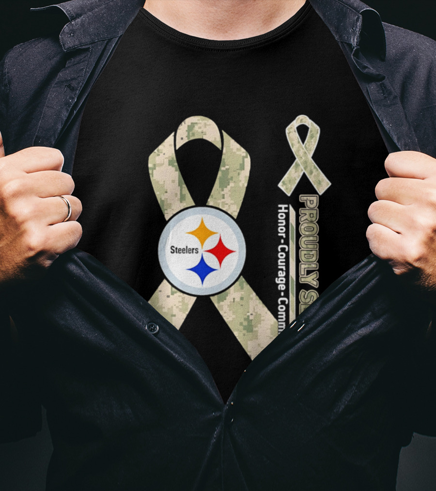 Pittsburgh Steelers Camouflage Ribbon Proudly Served Honor Courage Commitment T-Shirt