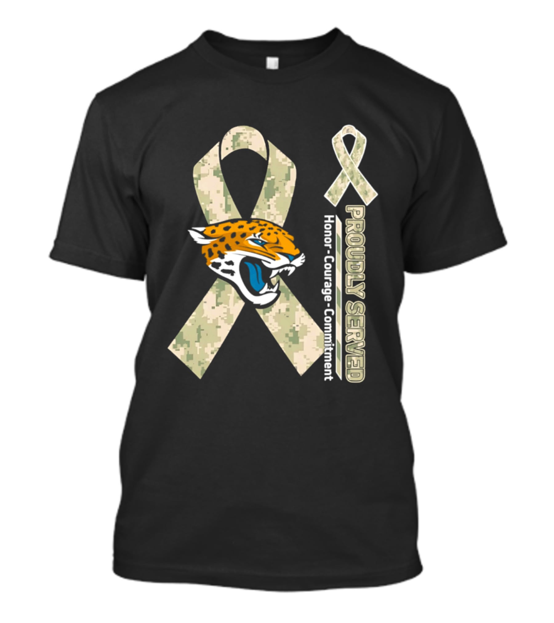 Jacksonville Jaguars Camouflage Ribbon Proudly Served Honor Courage Commitment T-Shirt