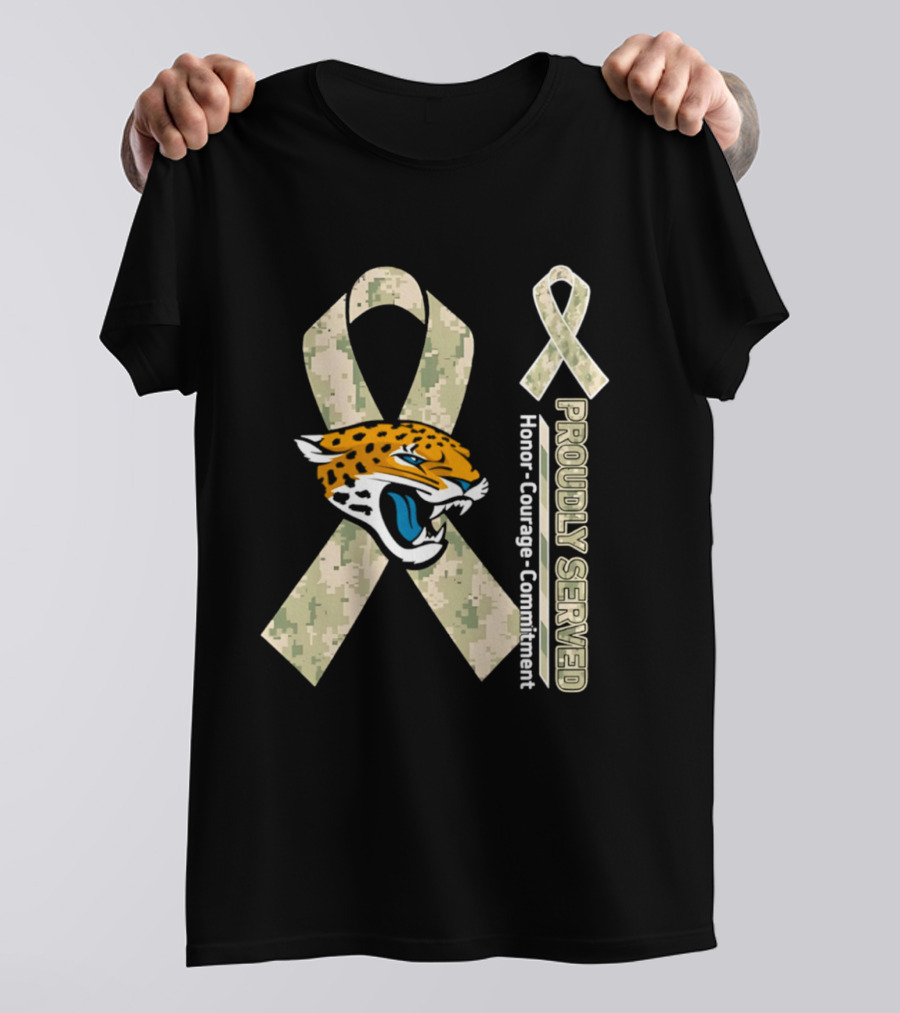 Jacksonville Jaguars Camouflage Ribbon Proudly Served Honor Courage Commitment T-Shirt