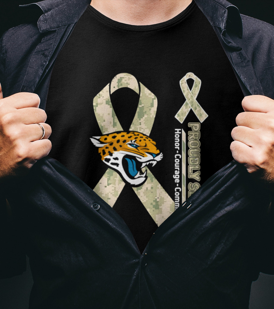 Jacksonville Jaguars Camouflage Ribbon Proudly Served Honor Courage Commitment T-Shirt