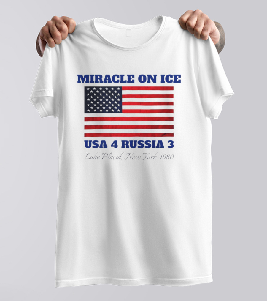 Miracle On Ice USA 4 Russia 3 American Flag Lake Placid New York 1980 Olympic 2026 Milano Cortina T-Shirt