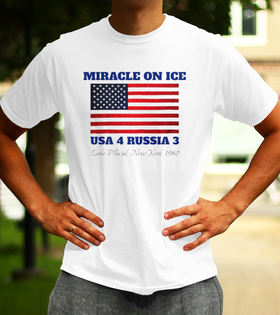 Miracle On Ice USA 4 Russia 3 American Flag Lake Placid New York 1980 Olympic 2026 Milano Cortina T-Shirt