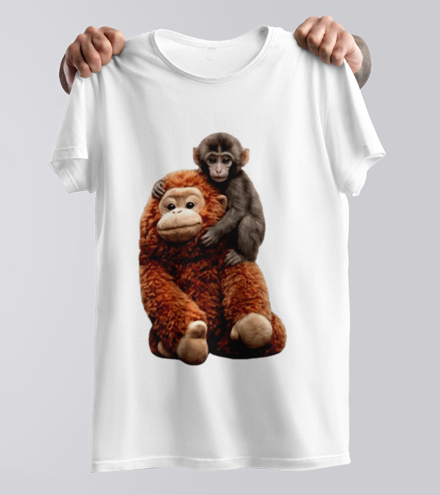 Monkey Punch Plush Toy And Baby Monkey Cuddling Image T-Shirt