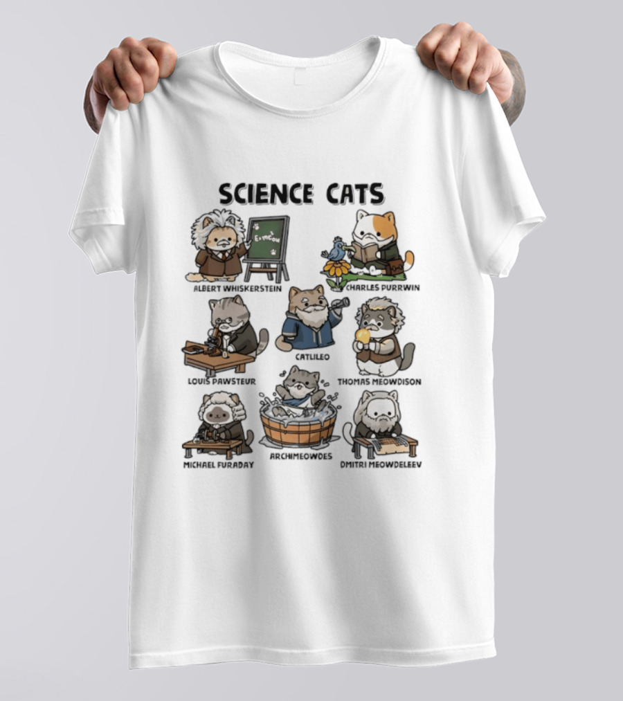 Science Cats Einstein Galileo Hypurrnicus Curieos Purrnicus Newton Hisshopper Tesla Furraday Hisskampf T-Shirt