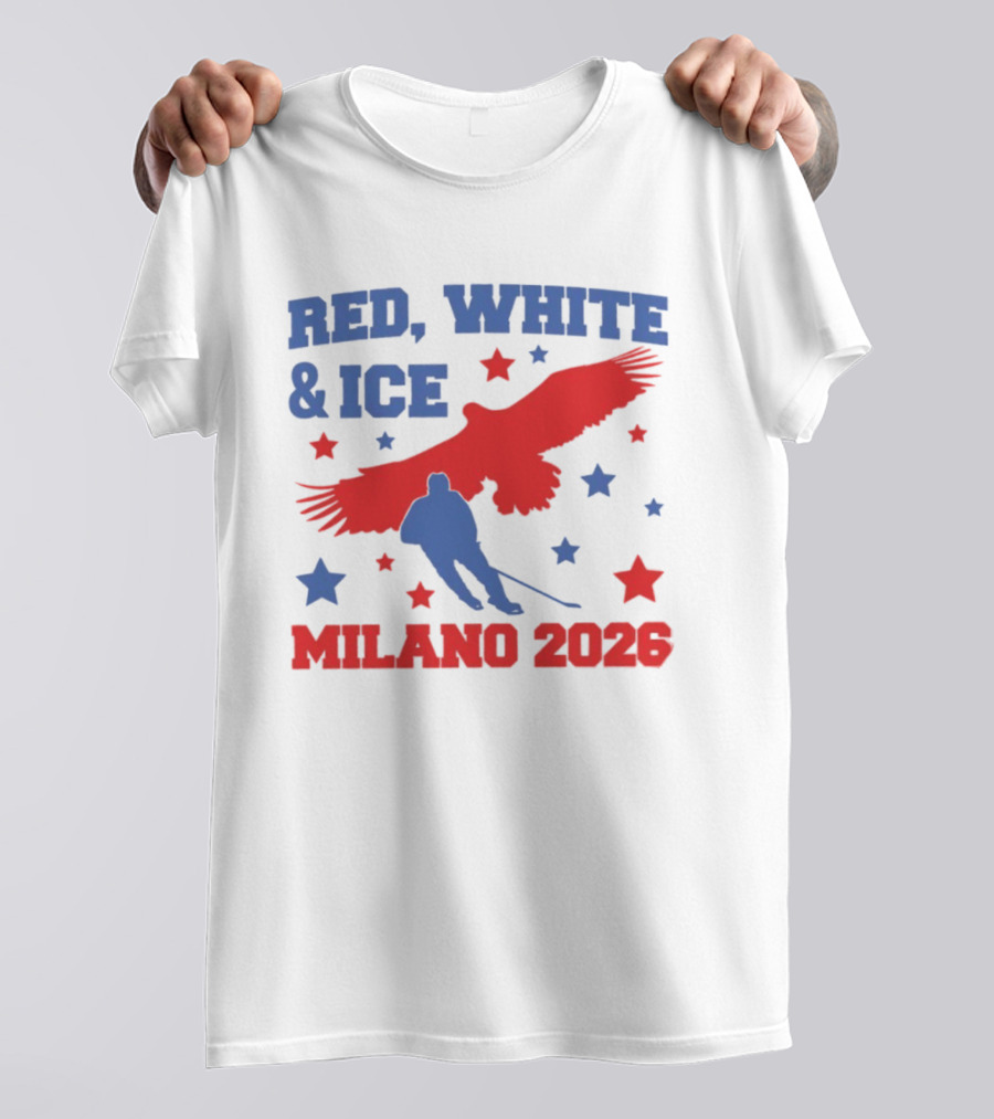 Red White And Ice Milano 2026 USA Hockey Eagle And Stars T-Shirt