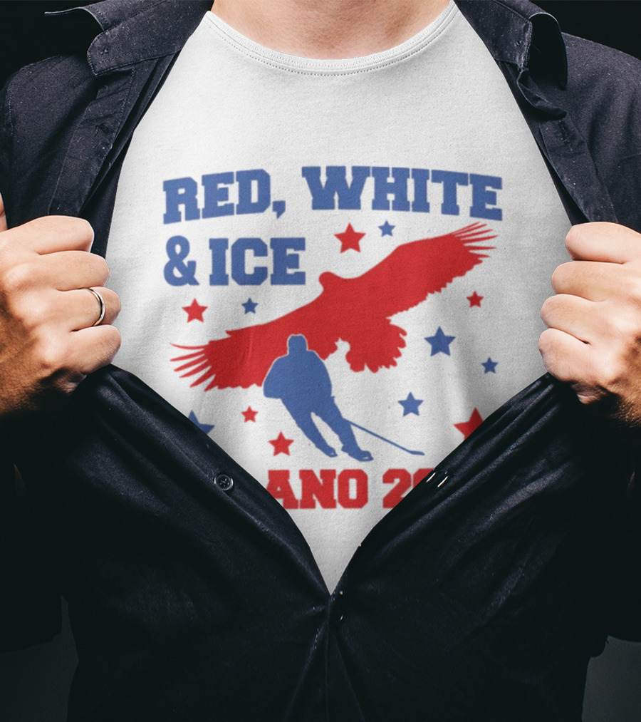 Red White And Ice Milano 2026 USA Hockey Eagle And Stars T-Shirt