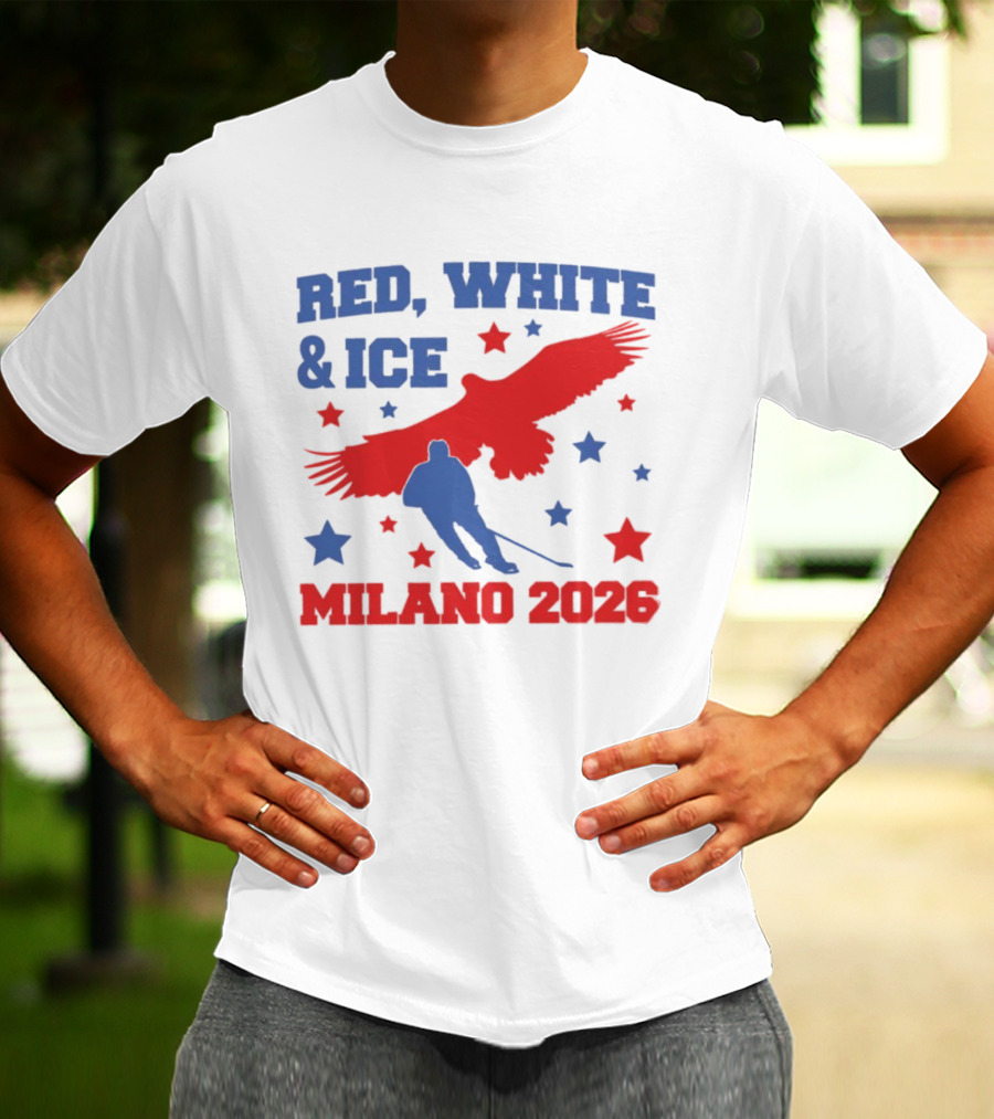Red White And Ice Milano 2026 USA Hockey Eagle And Stars T-Shirt