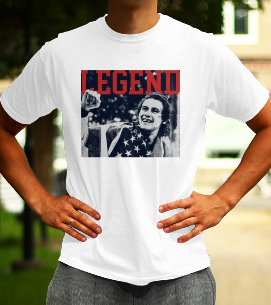 The Ice Sacrifice Jack Hughes Legend Fist Raised American Flag T-Shirt