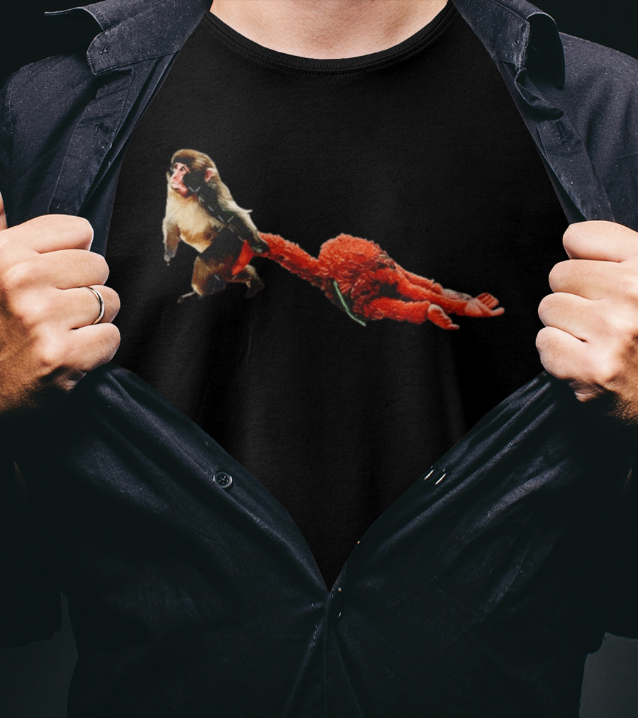 Punch Baby Monkey Dragging Emotional Plush Toy T-Shirt