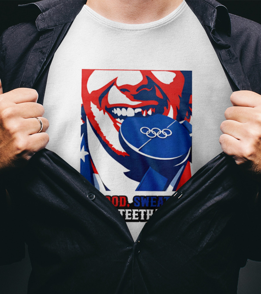 Blood Sweat Teeth Jack Hughes USA Olympic Hockey Gold Medal Champs T-Shirt