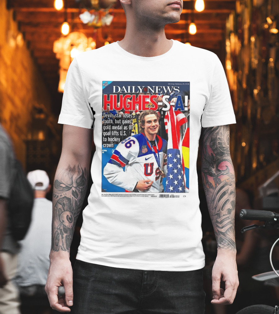 Daily News Jack Hughes S A Gold Medal US Hockey Devil Star T-Shirt