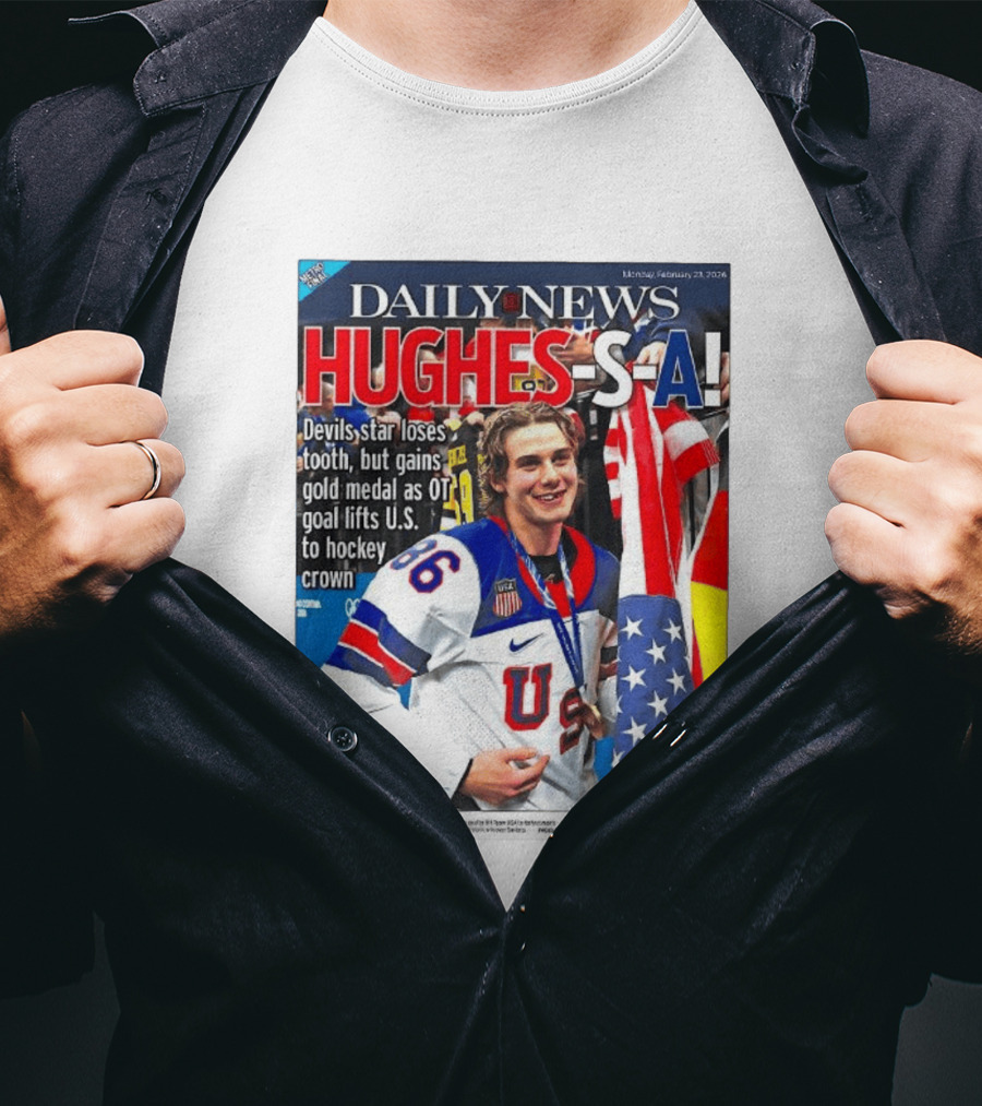 Daily News Jack Hughes S A Gold Medal US Hockey Devil Star T-Shirt