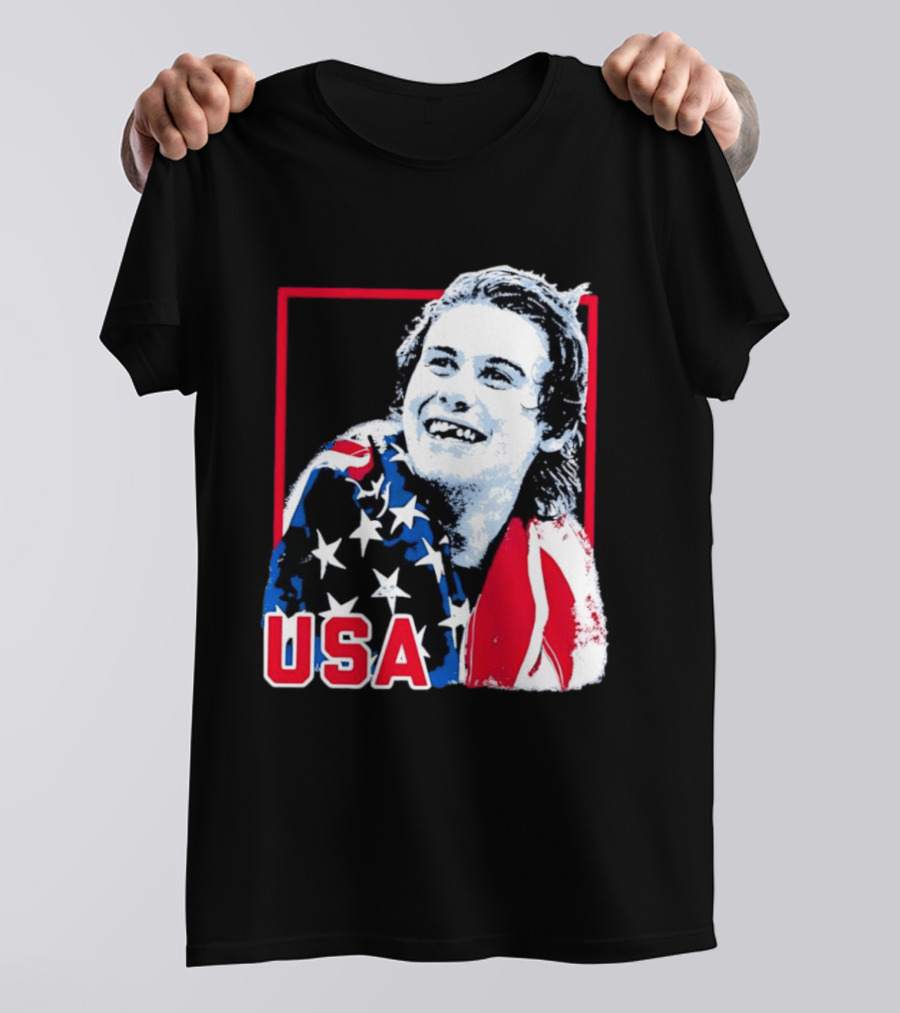 USA Flag Happy Athlete Red Frame American Pride T-Shirt