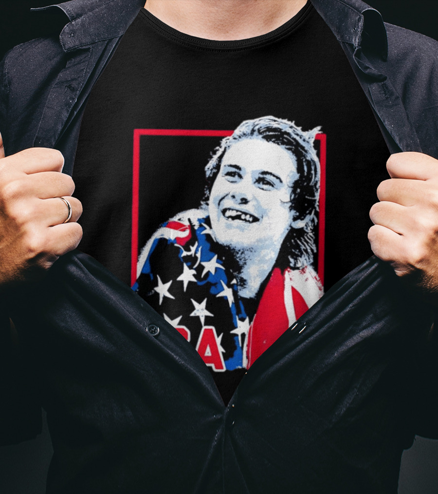 USA Flag Happy Athlete Red Frame American Pride T-Shirt