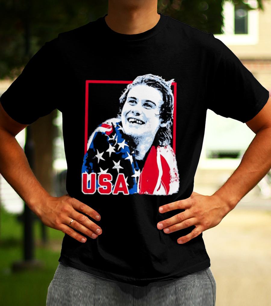 USA Flag Happy Athlete Red Frame American Pride T-Shirt