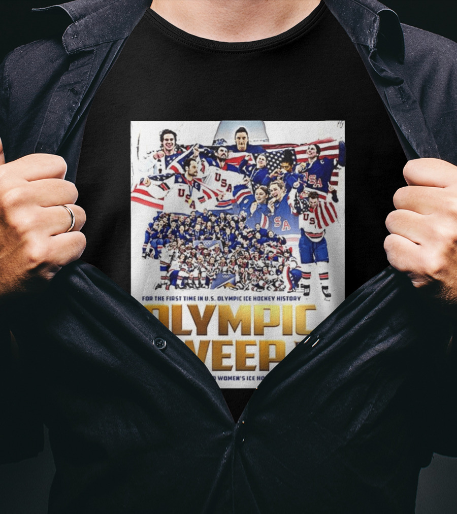 U.S. Olympic Ice Hockey History First Sweep Men's And Women's Teams T-Shirt