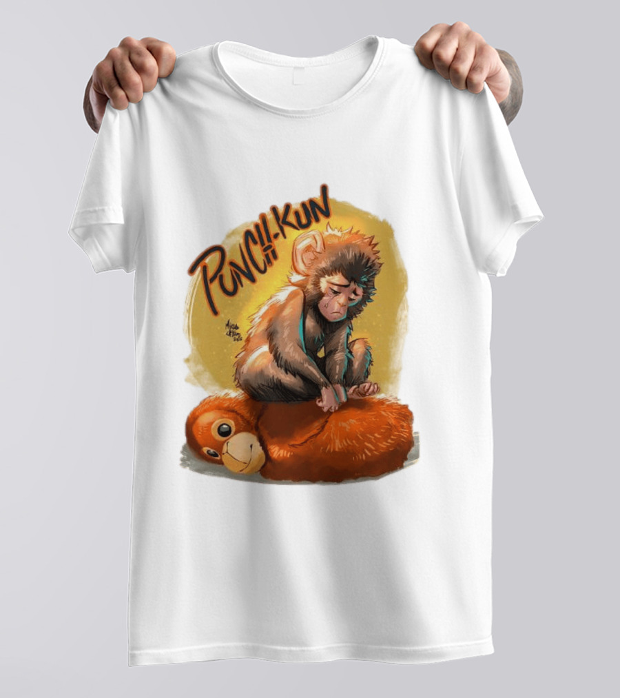 Punch Kun Sad Monkey Hugging Orange Figure T-Shirt