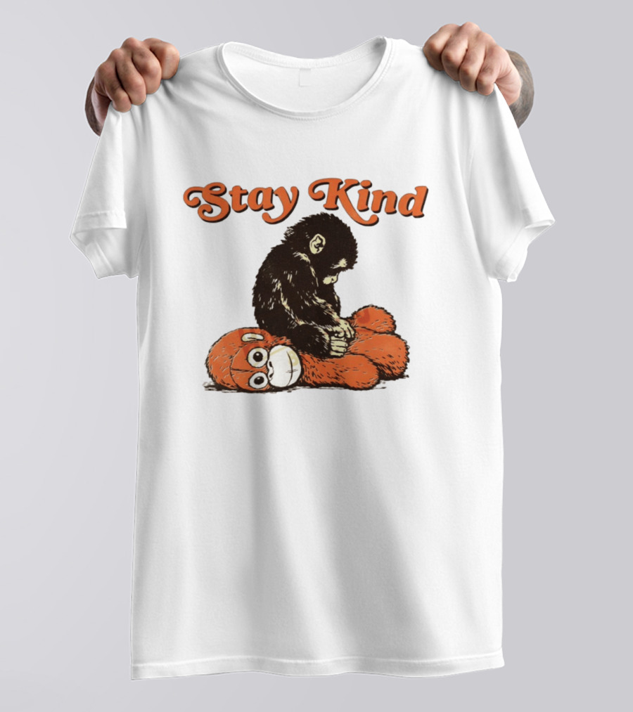 Stay Kind Punch Monkey Meme Compassionate Primate Hugging Plush T-Shirt