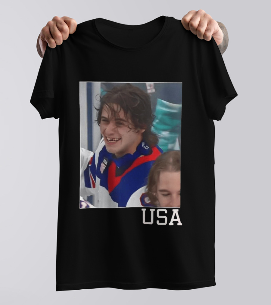 Jack Hughes 2026 Winter Olympic Team USA Smile Hockey T-Shirt