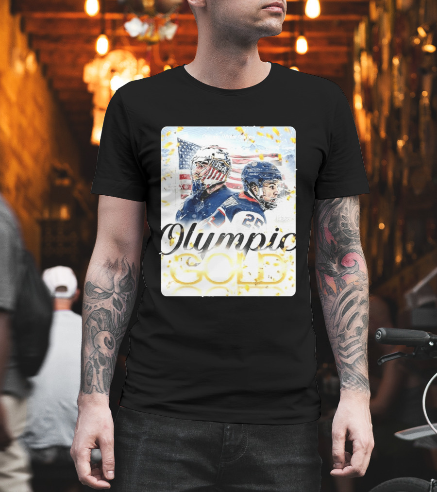 Olympic Winter Games USA Jeremy Swayman Charlie McAvoy Olympic Gold T-Shirt