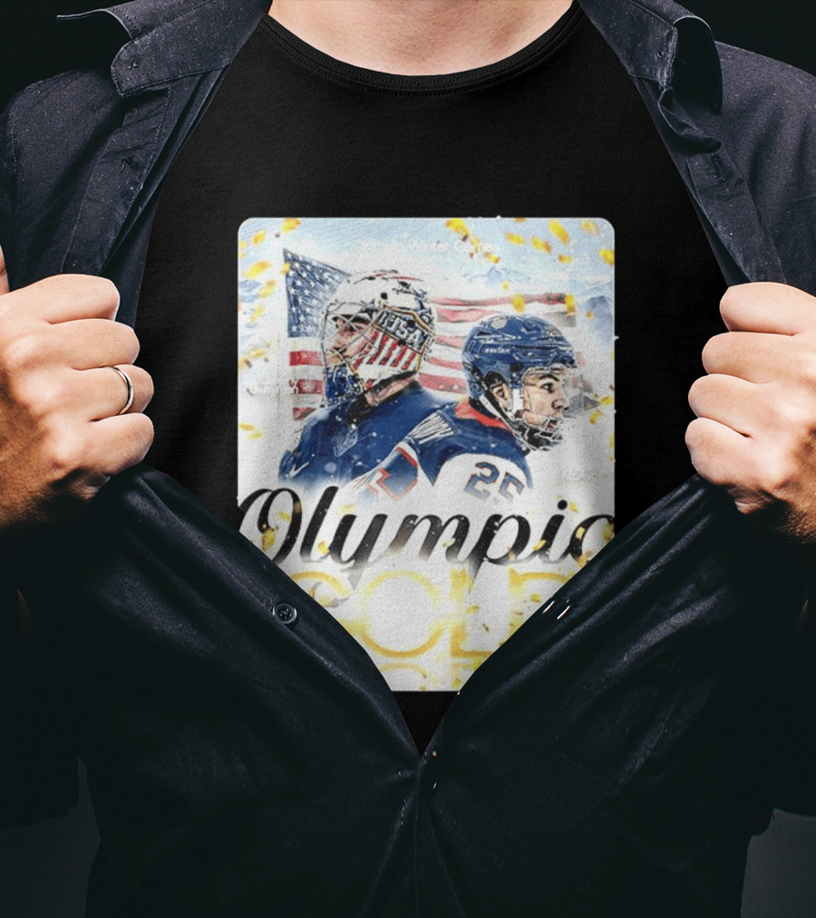 Olympic Winter Games USA Jeremy Swayman Charlie McAvoy Olympic Gold T-Shirt