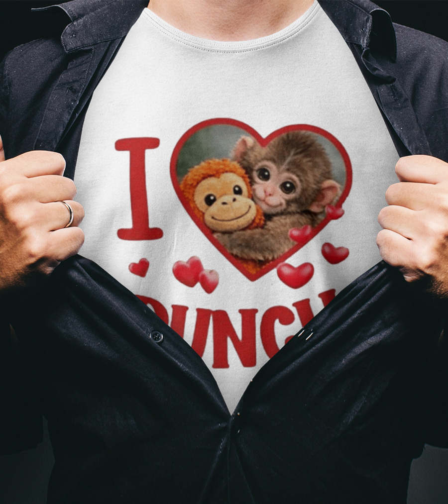 I Love Punch Heart Cute Monkey Hugging Furry Friend T-Shirt