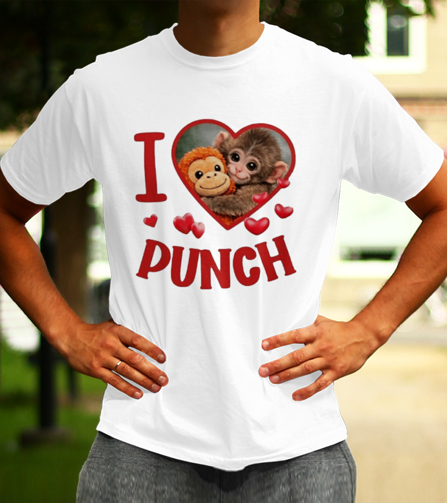 I Love Punch Heart Cute Monkey Hugging Furry Friend T-Shirt
