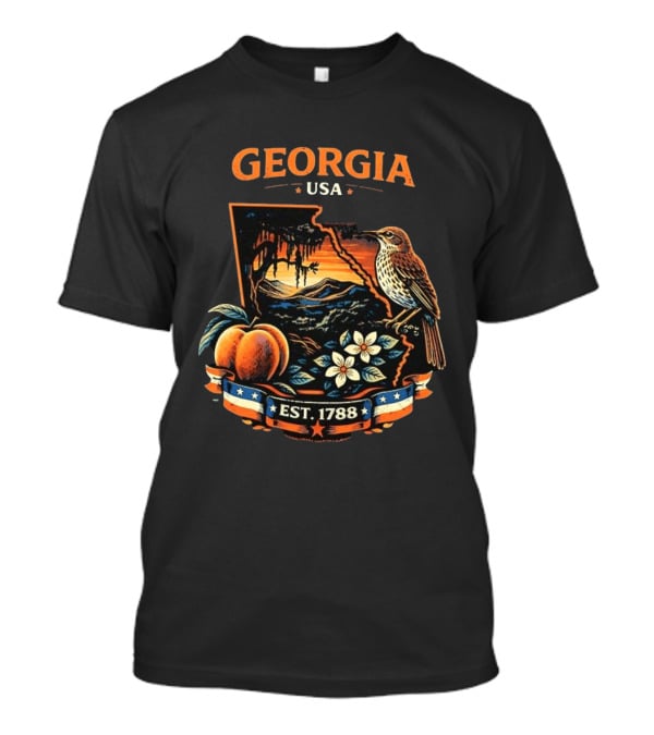 Georgia USA Established 1788 Peach Bird Landscape T-Shirt