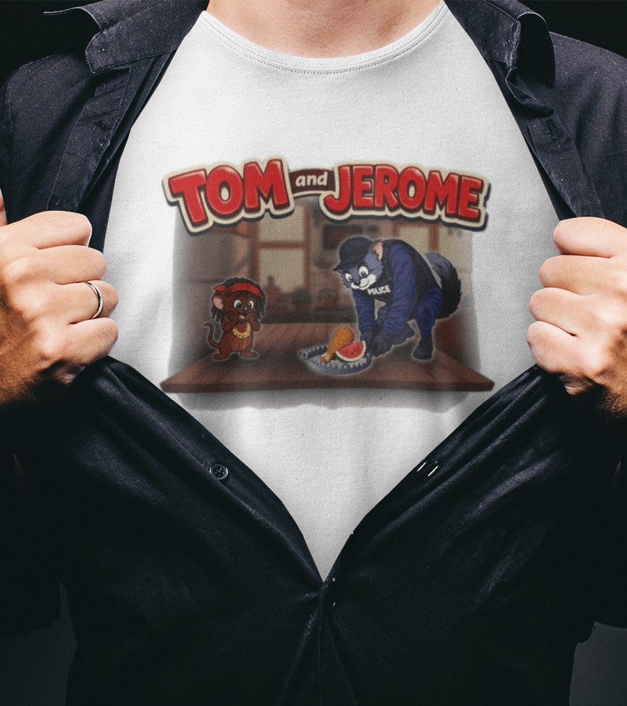 Tom And Jerome Police Cat Serving Chicken And Watermelon T-Shirt
