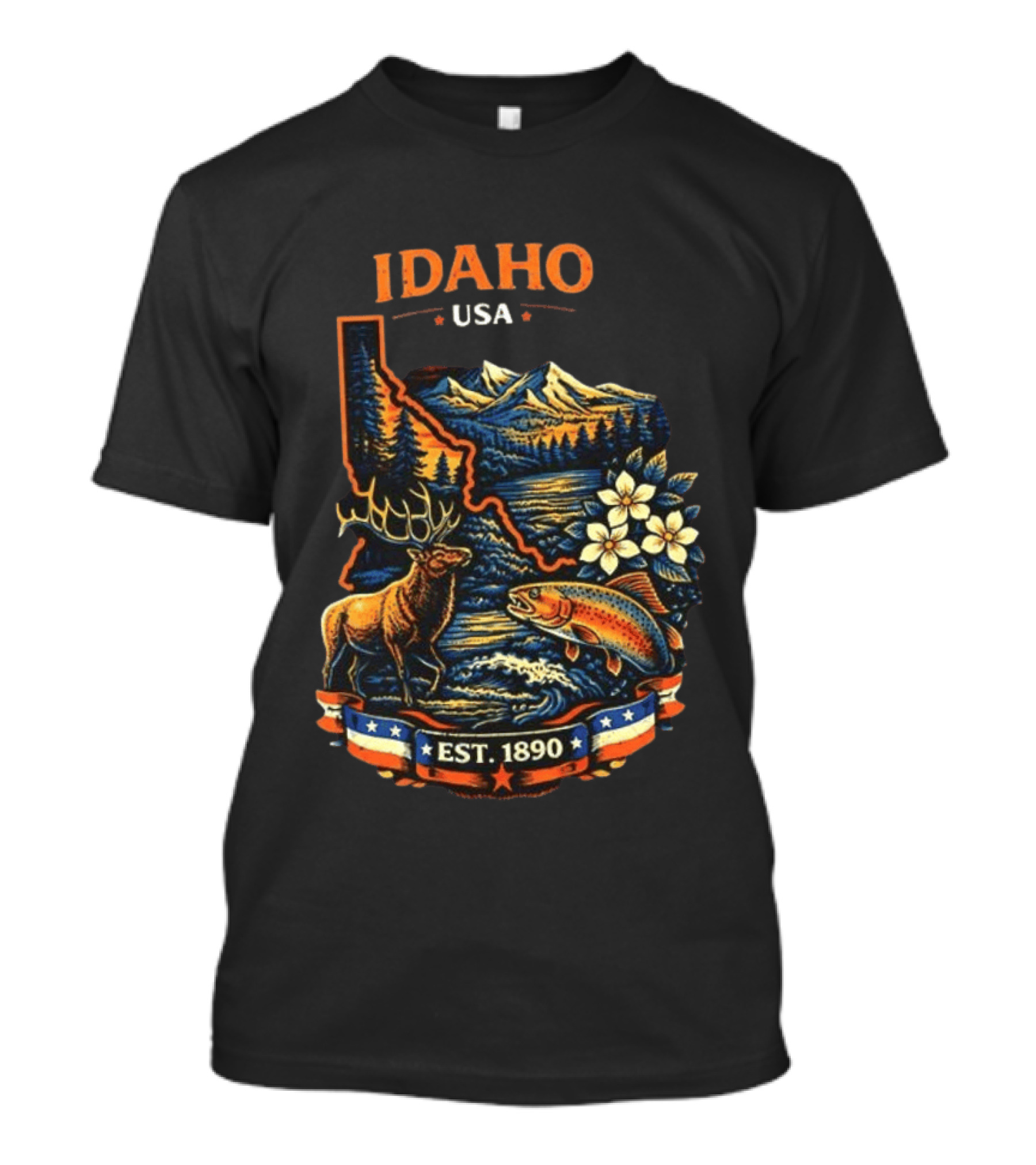 Idaho USA Est 1890 Wilderness Elk Trout Mountains T-Shirt