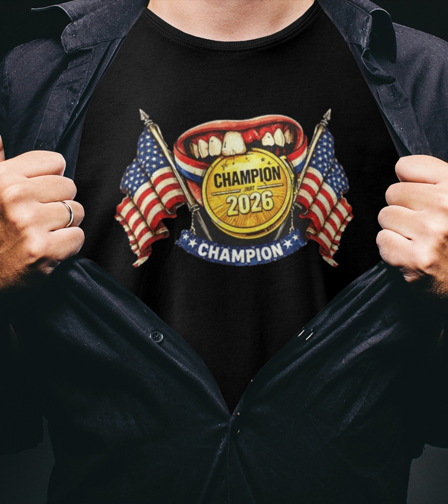 Jack Hughes Toothless Champion 2026 Gold Medal Team USA Hockey T-Shirt