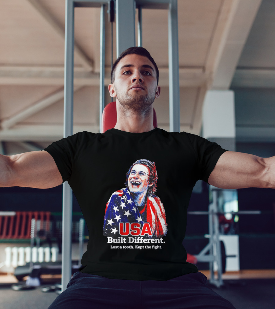 USA Gold Hockey Jack Hughes Built Different Lost A Tooth Kept The Fight T-Shirt
