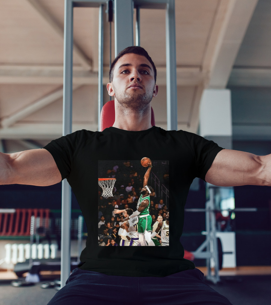 Boston Celtics Neemias Queta Dunking Against Lakers NBA Action T-Shirt