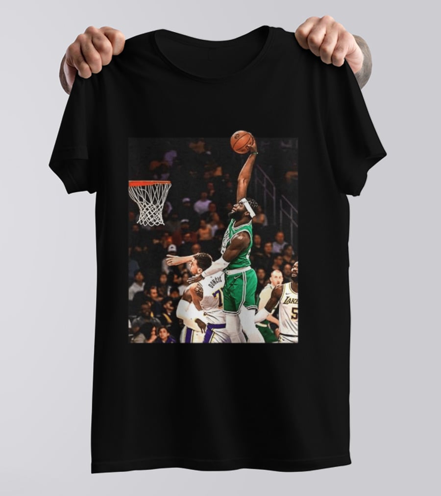 Boston Celtics Neemias Queta Dunking Against Lakers NBA Action T-Shirt