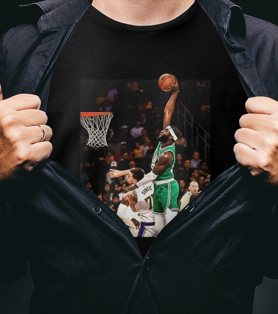 Boston Celtics Neemias Queta Dunking Against Lakers NBA Action T-Shirt