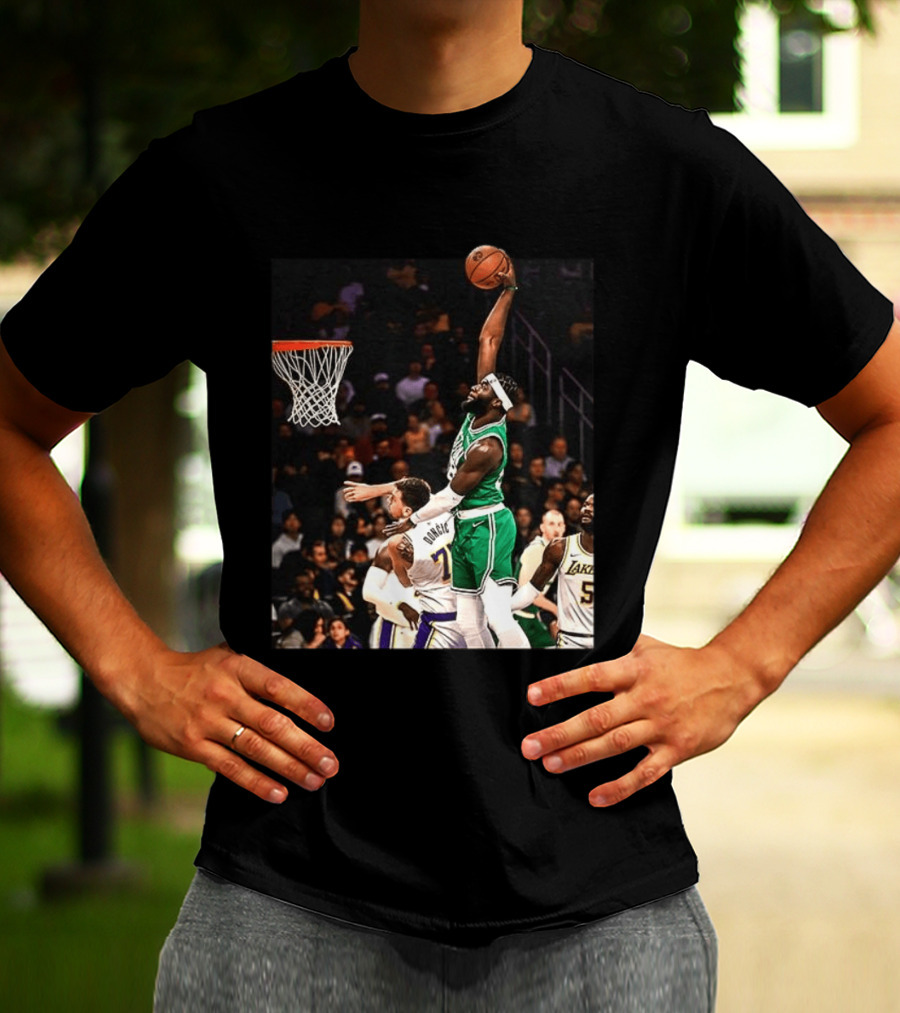 Boston Celtics Neemias Queta Dunking Against Lakers NBA Action T-Shirt