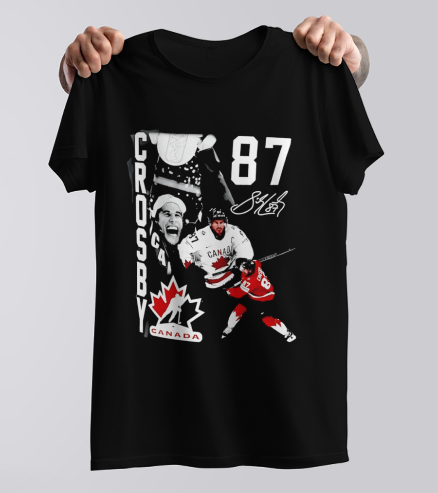 Crosby 87 Canada Hockey Maple Leaf Number Signature T-Shirt