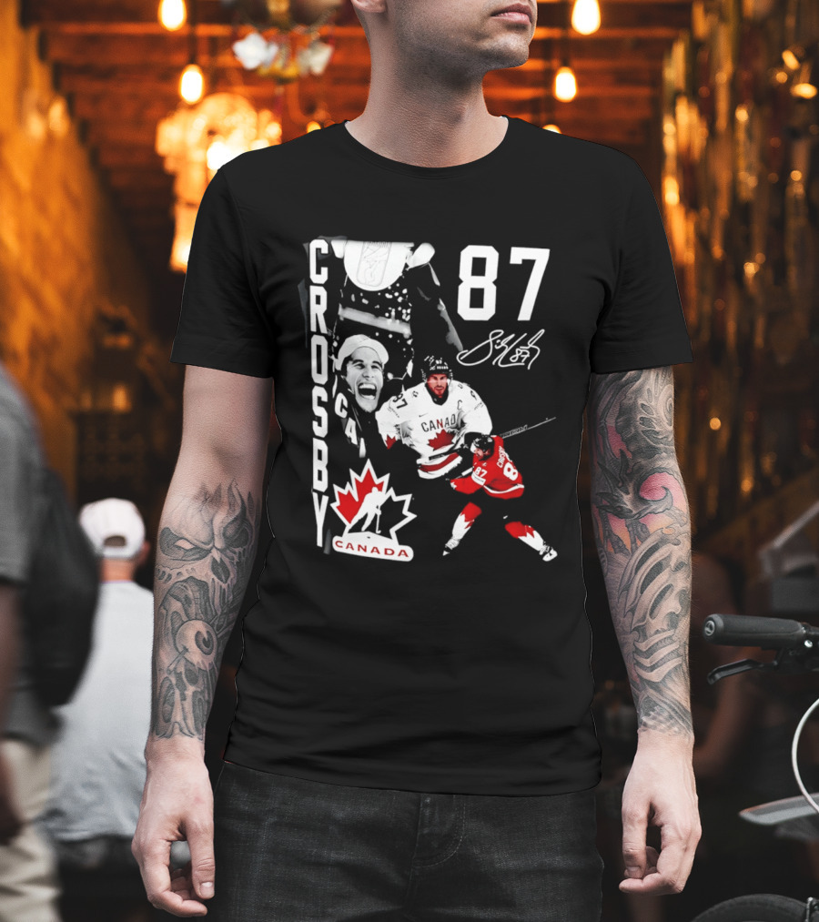 Crosby 87 Canada Hockey Maple Leaf Number Signature T-Shirt