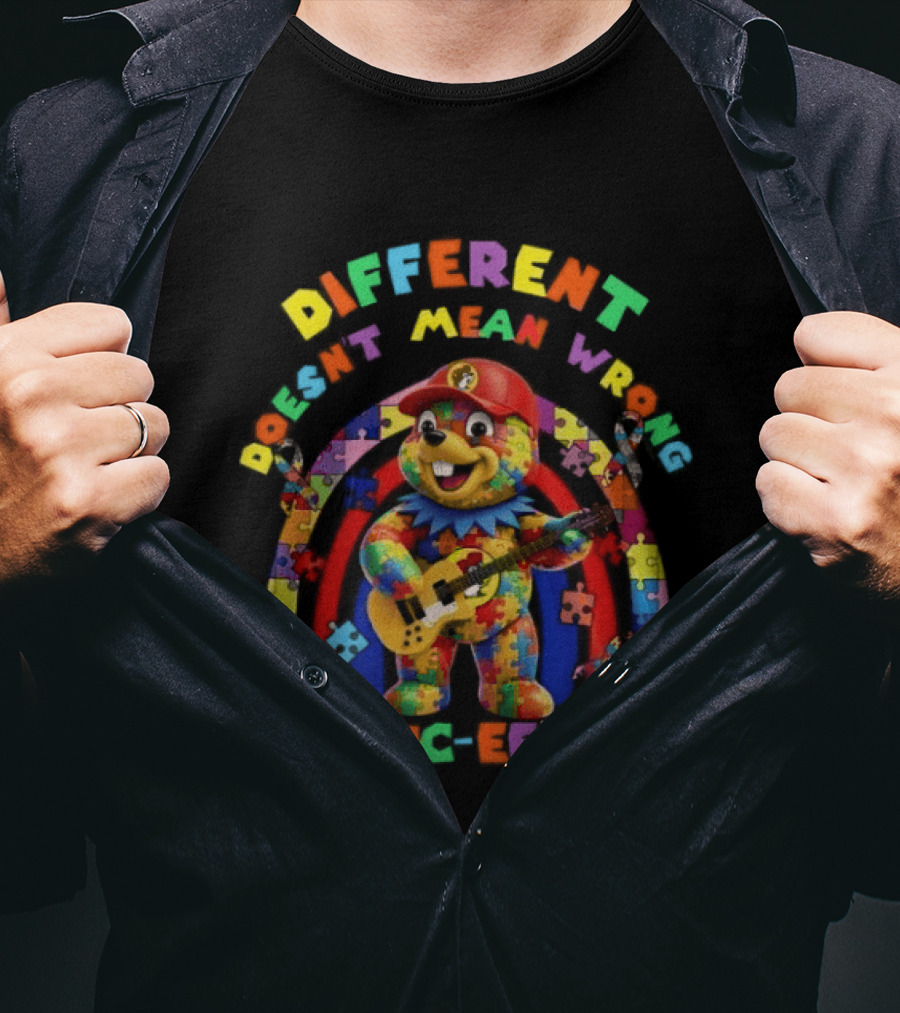 Different Doesn't Mean Wrong Buc Ee's Autism Awareness Puzzle Pieces T-Shirt