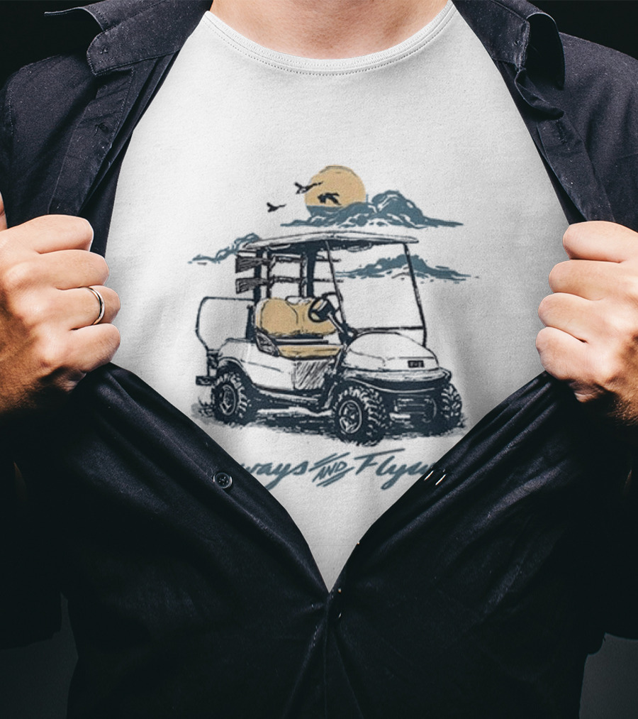 Fairways And Flyways Golf Cart Moonlit Clouds Birds T-Shirt