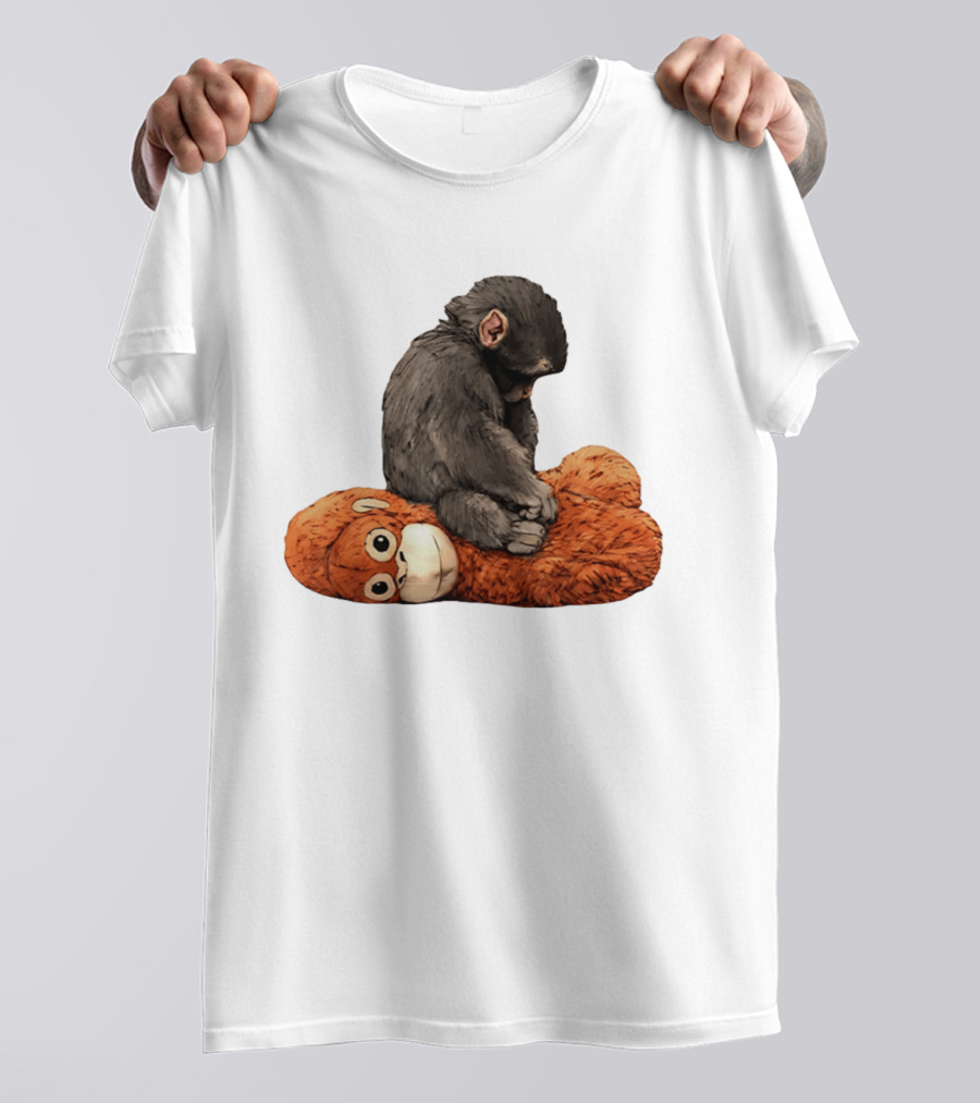Punch Kun Protect Baby Monkey Comfort Plush Hugging Companion T-Shirt