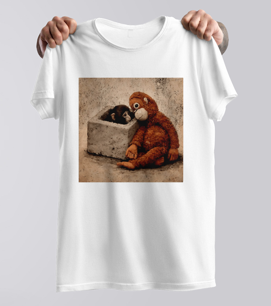 Punch Kun Punch The Monkey Cuddling Plush Toy Block Scene T-Shirt